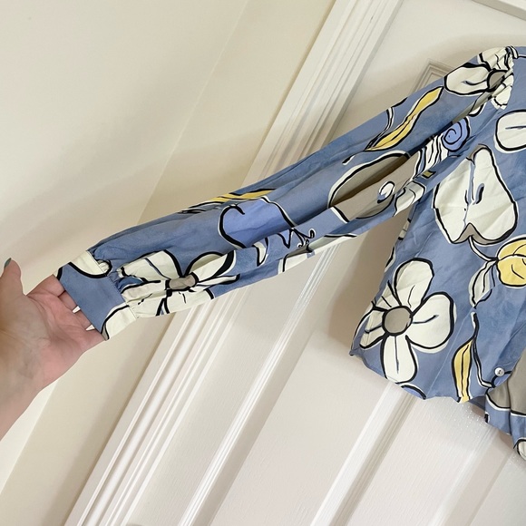 Zara Long Sleeve Cropped Flower Nature Print Button Up Shirt Size Small - Picture 2 of 10